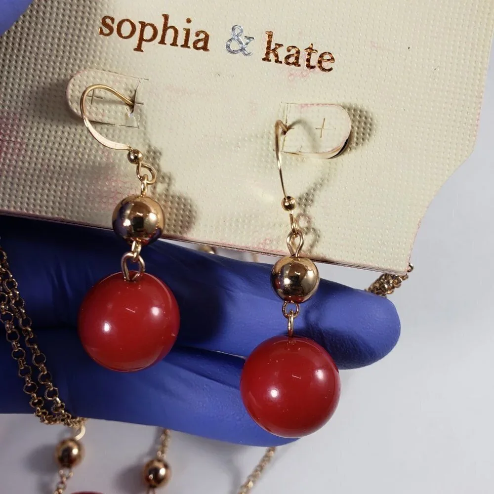 Elegant Red & Gold Beaded Necklace and Earrings Set — Festive Statement Jewelry
